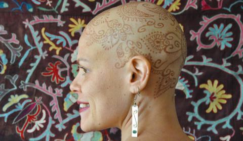 Drawing process of henna mehndi tattoo on womans bald head Stock Photo   Alamy